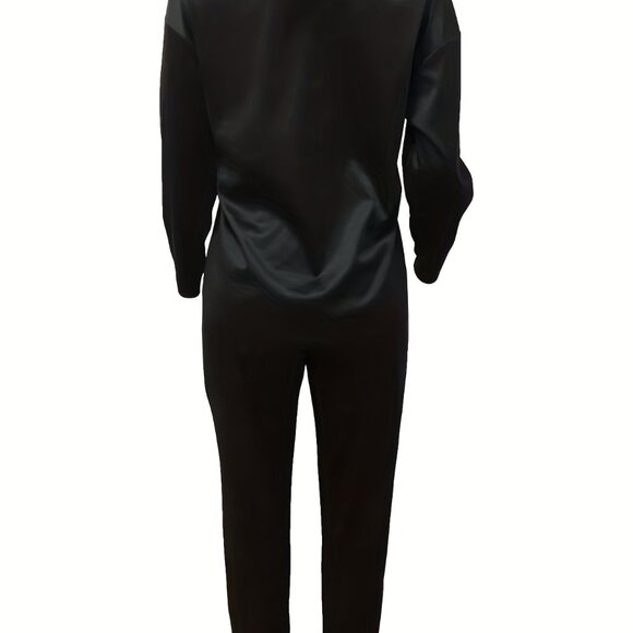 Casual Two-piece Set, Crew Neck Long Sleeve Top & Slant Pockets Pants Outfit - Picture 12 of 12